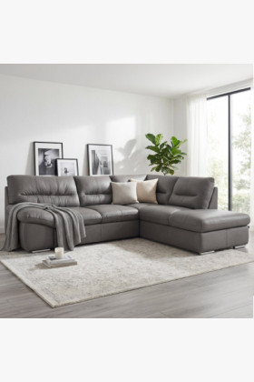 Ecksofa echtes Leder stone Farbe Komfort Sofa Wohnzimmer